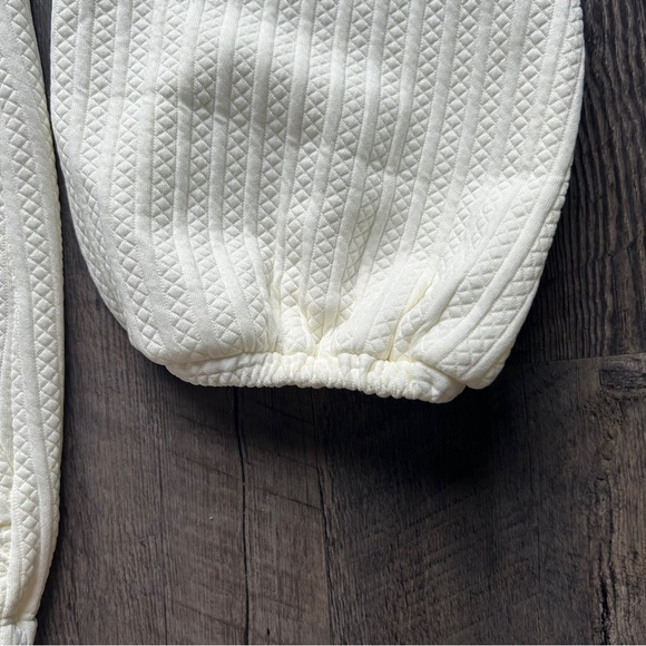 Max Studio | Textured Ribbed Balloon Sleeve Drawstring Waist Hoodie NWT Medium - Picture 7 of 9